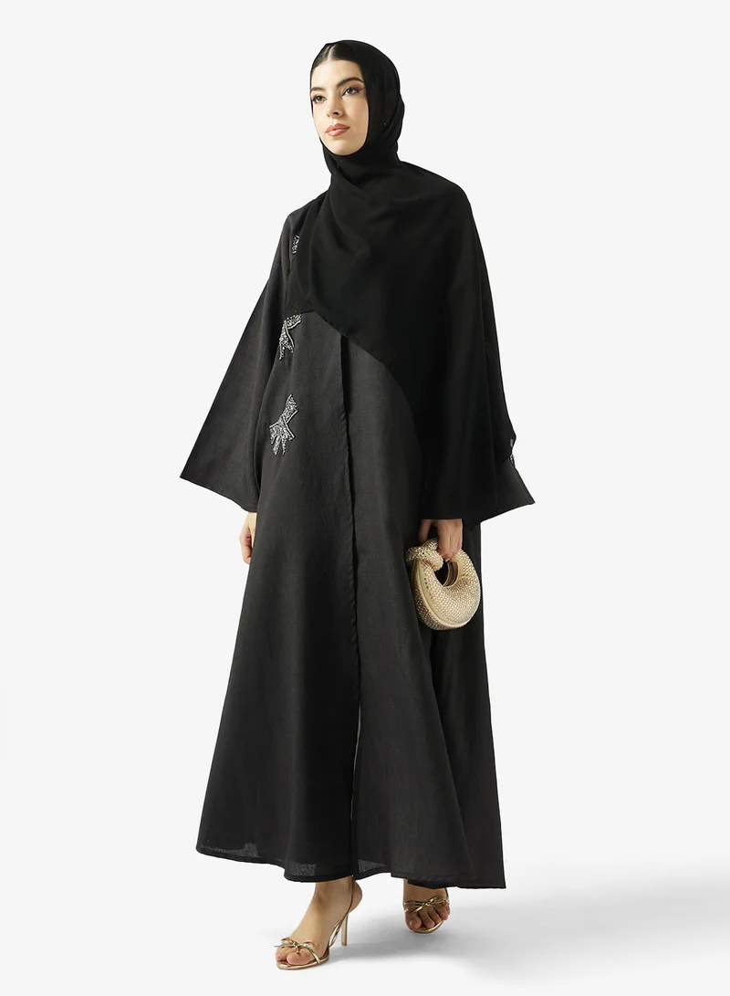Black Embellished Abaya With Sheila